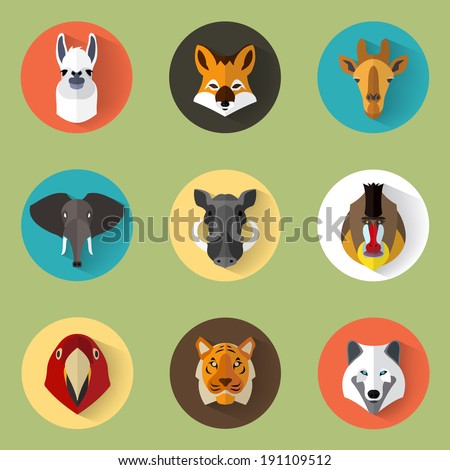 Animal Portrait Set with Flat Design / Vector Illustration