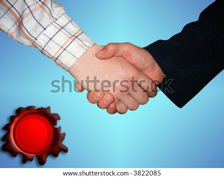 handshake for global partnership and a wax seal for quality