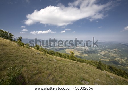 Mountain landscape with deep blue sky. Location: Bulgaria, Balkan Mountains Range