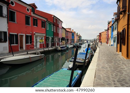 Colorful houses along one of the waterways of Burano Island, Venice. colorful houses on the island of Burano, off of Venice.
