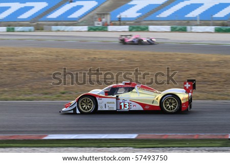 ALGARVE - JULY 17: Panning of BELICCHI Andreas car, team Rebellion Racing, in the 1000km endurance race at Le Mans Series, July 17, 2010 in Portimao, Algarve, Portugal.