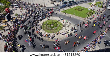 FARO, PORTUGAL - JULY 17:  Motorcyclists in the 30th International Motorcycle Rally, this year with 30 thousands participants from all over the world. July 17, 2011 in Faro, Algarve, Portugal.