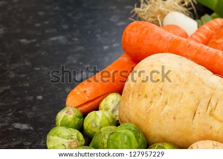 winter vegetables fresh and raw just picked in the kitchen