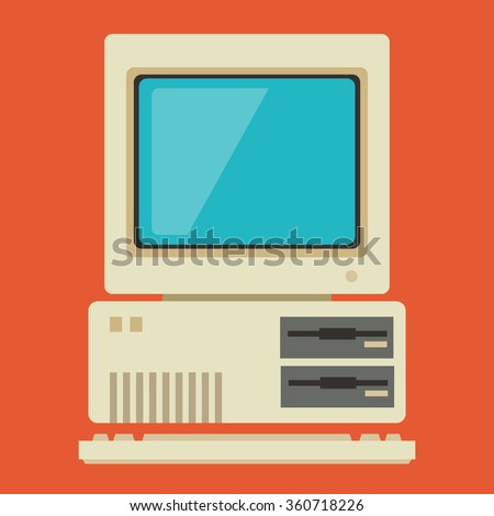 Vintage Personal Computer With Keyboard. Vector Illustration.
