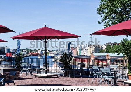luebeck, view from the restaurant terrace on port