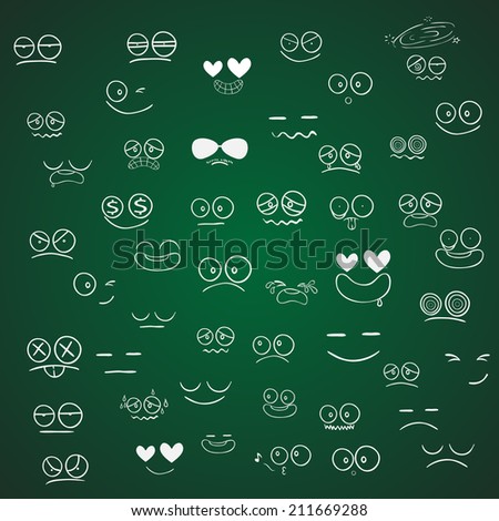 Set of Emotions vector cartoon on green board