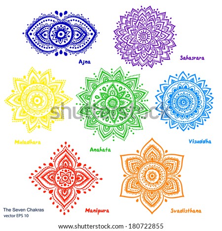 Isolated Set of beautiful ornamental 7 chakras 