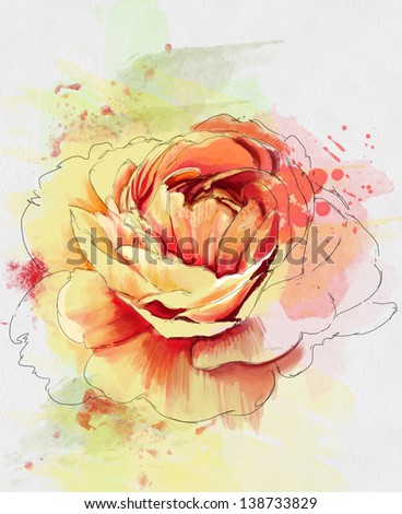 Beautiful Peony Flower, Watercolor Painting Stock Photo 138733829 ...