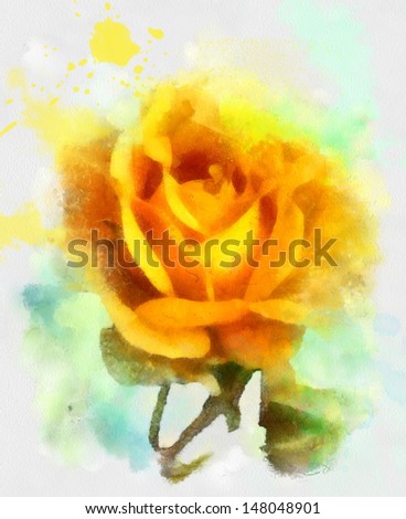 Watercolor painting, yellow rose