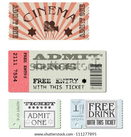 Vector set: cardboard tickets in different styles