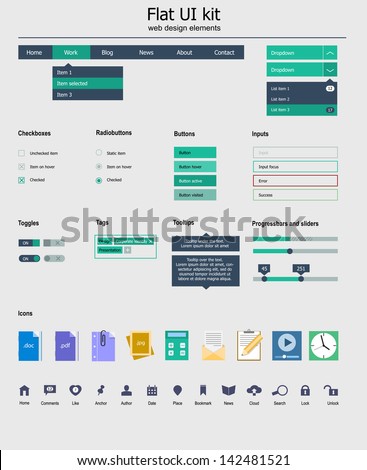 Kit is a of beautiful components featuring the flat design, with icon set