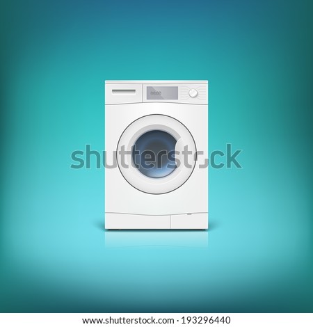 Washing machine isolated. Front view, close-up. Editable vector