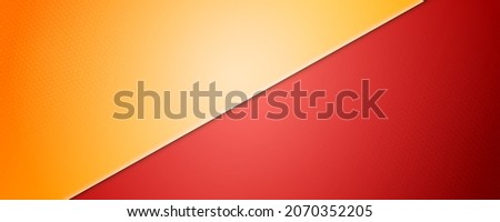 Yellow-Red background divided by diagonal. Vector 3d illustration. Background into two colors with halftone dots.