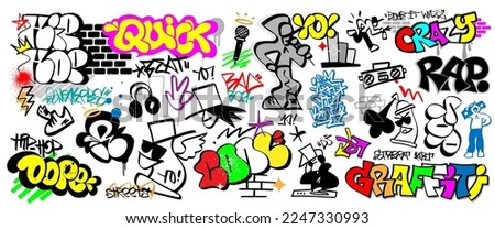 
rap music, graffiti street art doodle set, vector design element Сток-фото © 