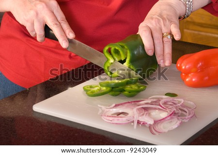 Cutting up vegetables.