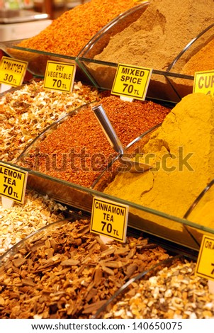 ISTANBUL,TURKEY - APRIL 16: The Spice Bazaar in Istanbul April 16, 2011 in Istanbul Turkey. This famous bazaar is also know as the Egyptian Bazaar and is famous for the exotic herbs and spices.