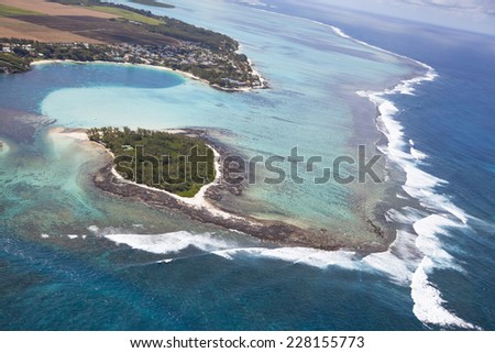 Island Mauritius. Aerial View - in front the island Deux Cocos.