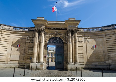 PARIS, FRANCE - AUGUST 29, 2015: The National Archives created at the time of the French Revolution in 1790 and is one of the largest and most important archival collections in the world.