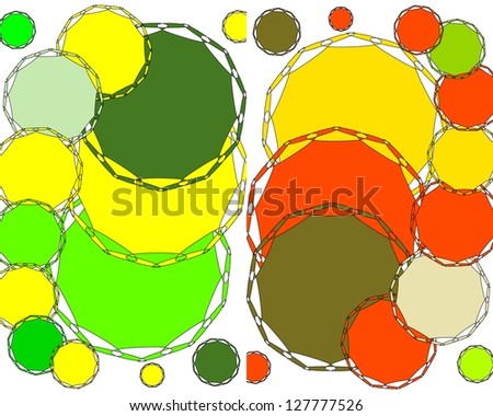 Two picture collage design of modern abstract circular  geometric motifs on plain white background.