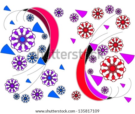 Dainty  modern abstract floral design  in two picture format  superimposed on a plain white background and ideal for classic wallpapers.