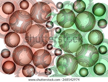 Splendid  dainty  unique  modern vibrant  spherical abstract design in two picture format   with  geometric textured  motifs superimposed   on a plain  blurred   background ideal for chic  wallpapers.