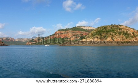 Scenic views of the  isolated  uninhabited ancient islands in the  Buccaneer Archipelago off the coast of Western Australia near the   town of Derby in the tropical  and remote  Kimberley region.