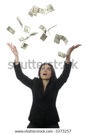 A photo of businesswoman throwing some money