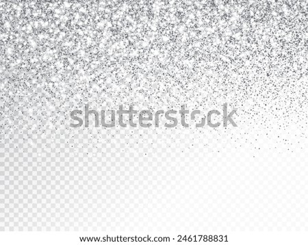 Silver or white glitter lights background. Sparkling glittering rain effect. Luxury frame for Christmas, wedding, birthday party. Transparent background can be removed in vector format.