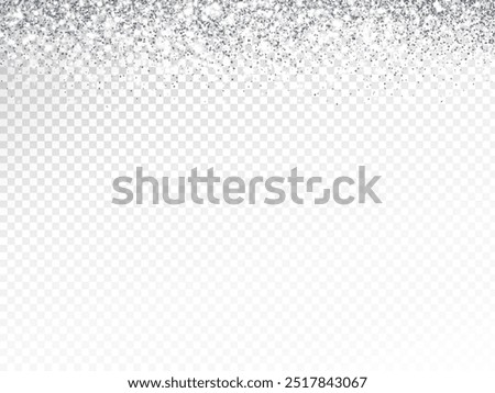 Silver or white glitter lights background. Sparkling glittering rain effect. Luxury frame for Christmas, wedding, birthday party. Transparent background can be removed in vector format.