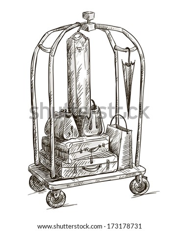 hotel cart with luggage drawing