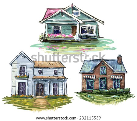 Set of private houses, hand drawn