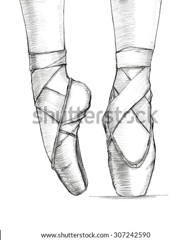 Hand-Drawn Illustration Of Delicate Ballerina'S Feet In Dancing Ballet ...