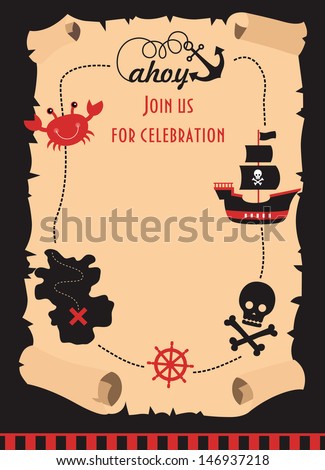 pirate party invitation card design. vector illustration