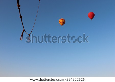 Traveling inside a hot air balloon above the desert in Egypt