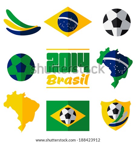 Flat style vector icon set - soccer, football Brazil 