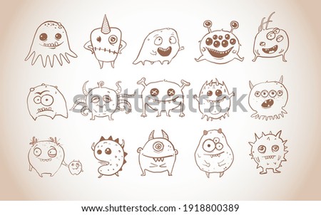 Cute Doodle monsters in vintage style