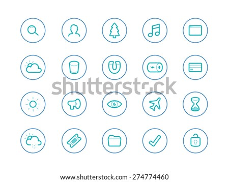 Thin icon set with circle for Web & Mobile #2