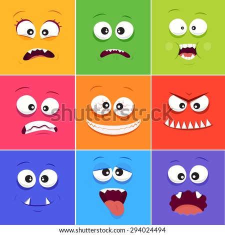 Cartoon faces with emotions v.9 (Monsters)