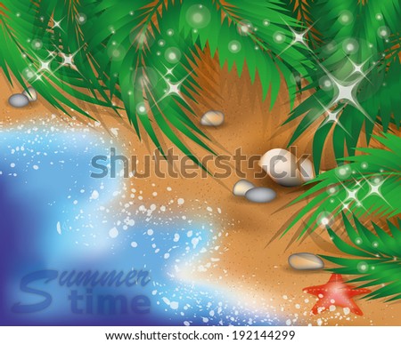 Summer time card with starfish, vector illustration