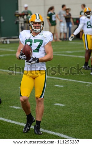 GREEN BAY, WI - AUGUST 19 : Green Bay Packers Receiver Jordy Nelson During Training Camp Practice on August 19, 2012 in Green Bay, WI