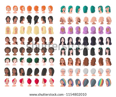Set of Woman Avatars in Different Positions. Sixteen Characters from Different Subcultures and Social Strata. Beautiful women. Diversity of Cultures. Vector Illustration.