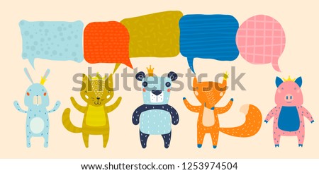 Animal Characters Having a Discussion About Event or Meeting. Business Discussion Social Network Illustrated with Animals. Projects, News, Media, Social Network, Chat, Dialogue, Speech Bubbles