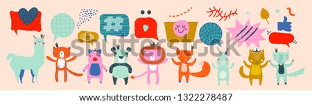 Animal Characters Having a Discussion About Event or Meeting. Business Discussion Social Network Illustrated with Animals. Projects, News, Media, Social Network, Chat, Dialogue, Speech Bubbles