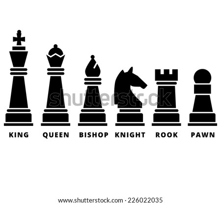 Set Of Chess Piece. Vector Icons In Black Silhouettes. King Queen Rook ...