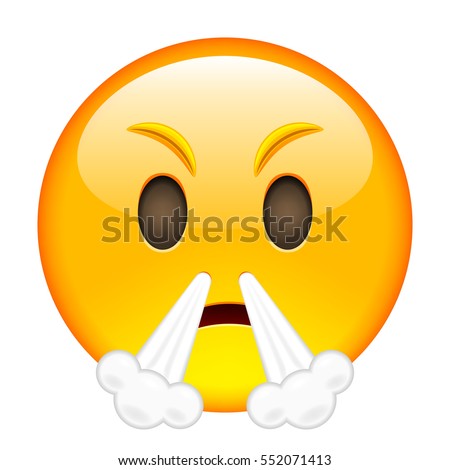 Angry Smile of Emoticon with Steam from Nose. Smile icon. Yellow Emoji. Isolated Illustration on White Background