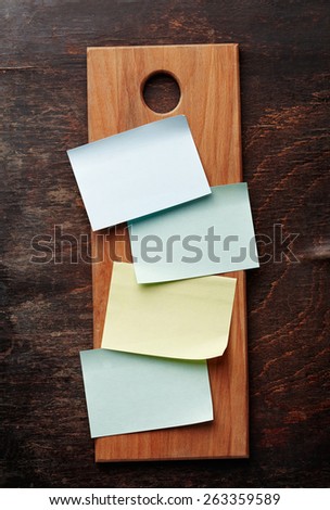 A Blank Recipe Cards (or Shopping List) on a kitchen board