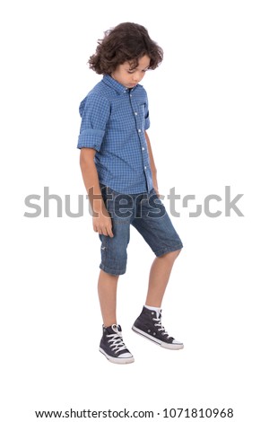 Similar – Image, Stock Photo Sad boy looking down in studio