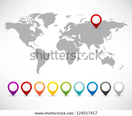Collection of 3D map pointers with world map