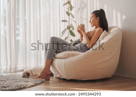 Similar – Image, Stock Photo Peaceful woman enjoying sun in nature