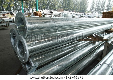 Steel pile bunch in warehouse before shipment